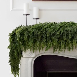 2PCS 9FT Christmas Cedar Garland with 240 Pine Tips, Realistic Faux Garland Artificial Greenery for Fireplace, Table, Mantle, Wall, Indoor, Outdoor Winter Holiday Home Decorations