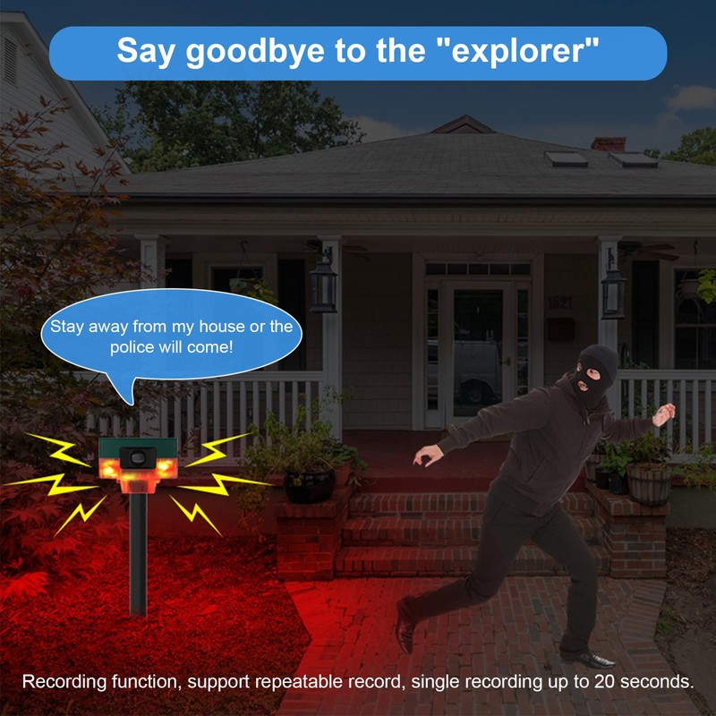 ChunHee Solar Motion Sensor Alarm Outdoor, Dog Barking & Gunshot