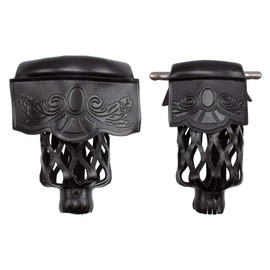 Set of 6 Heavy Duty Leather Billiard Pool Table Pockets (Several Colors & Styles Available) (Black - Shield)