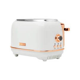 Haden Heritage 2-Slice Wide-Slot Toaster, Stainless-Steel Bread Toaster with Adjustable Browning Control, Crumb Tray & Non-Slip Feet, Ivory & Copper