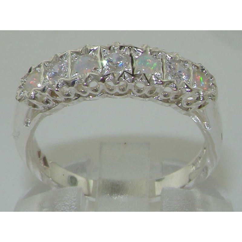 Solid 925 Sterling Silver Ladies Cubic Zirconia CZ & Opal