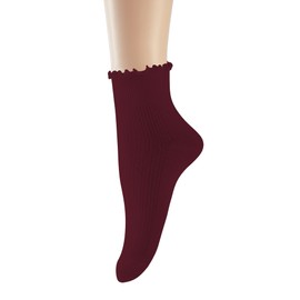 DOOVID Ruffle Crew Socks Cute Ankle Socks for Women Girls Cotton Knit Lettuce Frilly Socks Athletic Socks 1 Pair Wine Red