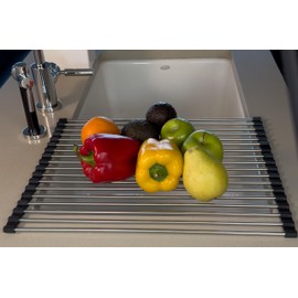 Aura Global Roll Up Dish Drying Rack - 17.7x13.75 Inches, Stainless Steel Multipurpose Sink Cover, Space-Saving Organizer for Kitchen, RV, an Apartment Essential.