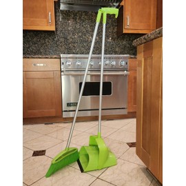 PortoTrash Broom and Dustpan Set for Home, Angled Broom and Upright Dustpan with Extendable Poles, Long Handle Broom and Dustpan Set for Kitchen, Portable Dustpan Combo for Sweeping RV