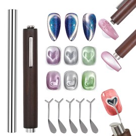 YECIRALA 2 PCS Nail Magnet With 5 Pcs Y-Shape Mold Set For Nail Art Cat Eye Magnet For Nails, 3 In 1 & Double-Side Cylinder Magnet For Nails, Heart Magnet For Cat Eye Gel Polish Magnet Stick Pens