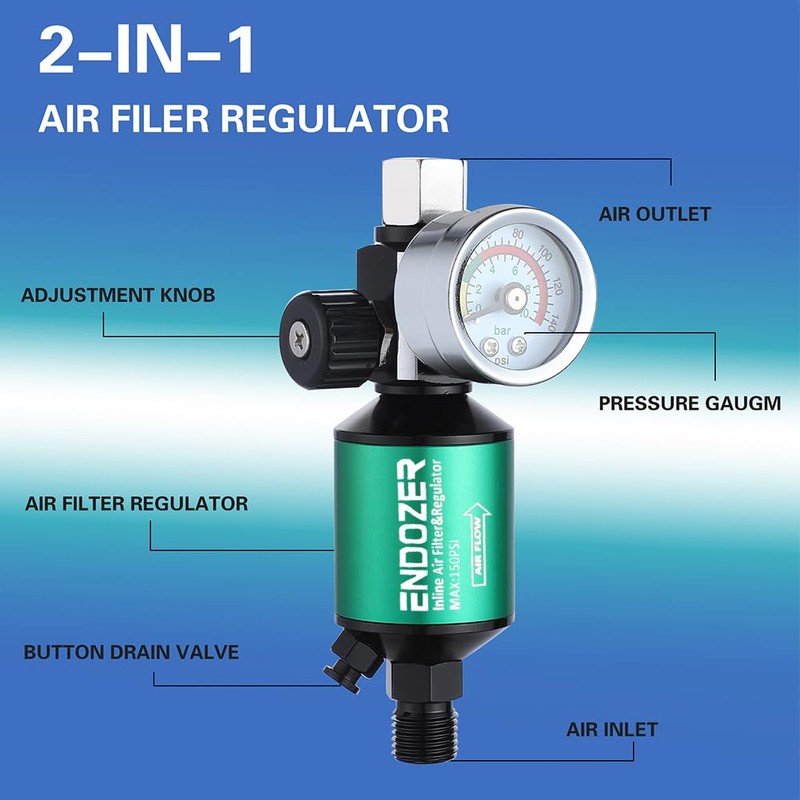 ENDOZER 1/4" NPT Inlet and Outlet Air Compressor Water Separator
