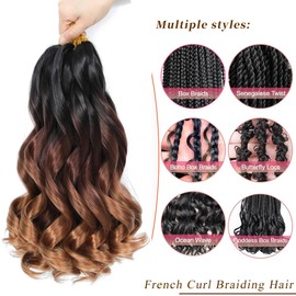 French Curl Braiding Hair 16 Inch 8 Packs Curly Braiding Hair Pre Stretched French Curls Braiding Extension Curl Crochet Braids Spiral Extensions (1B/33/30#, 16 Inch (Pack of 8))