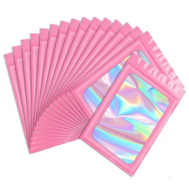 120 Pcs Resealable Bags Clear Holographic Foil Pouch bags for reusable, Smell Proof with Zipper and Window, Flat Aluminum Airtight Baggies Candy, Food, Eyelash, Lip Gloss Packaging