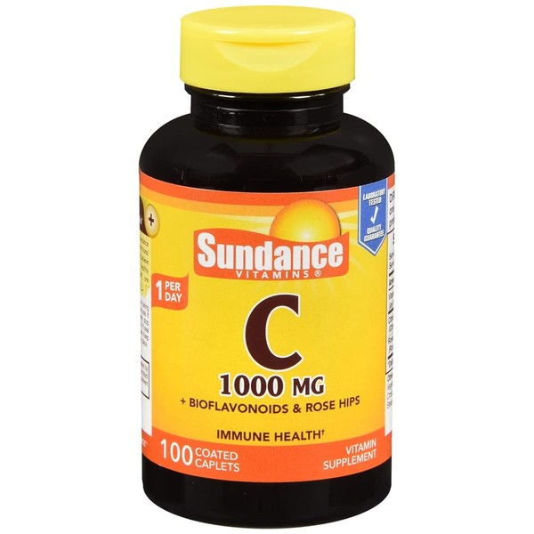 Sundance Vitamin C 1000 mg + Bioflavonoids & Rose Hips - 100 Coated Caplets, Pack of 6