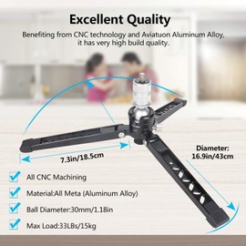 Tabletop Mini Tripod, Cayer 3 Feet SV3 Alumunium Tripod Stand for Monopods with 3/8"-16 Mounting Screw, with a Bonus 3/8" to 1/4" Thread Reducer Screw Adapter for Phone Holders, Tripod Mounts