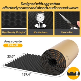 Self-Adhesive Car Sound Insulated Agg Foam 23.6" x 157.48" x 0.9",22.8mm Thick,25.83sqft,50+kg/m³ ,Fireproof,Water Resistant ,Vibration Reduction,Thermal Insulation,Cold Proof Acoustic Treatment Foam
