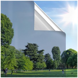 rabbitgoo Window Privacy Film One Way Window Tint, Static Cling Sun Blocking Anti UV Glass Door Window Cover, Reflective Mirror Heat Control Tinting Film Home Office, 17.5 in X 6.5 Feet, Silver