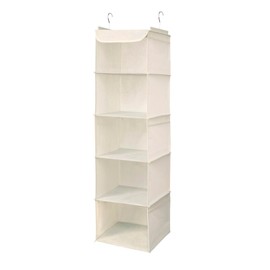 BrilliantJo Hanging Storage with 5 Shelves Wardrobe Closet Organiser, Storage Shelves Unit with 6 Pockets for Clothes - Beige(30 x 30 x 108cm)