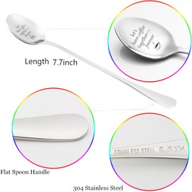 Engraved Coffee Spoons, PBIEHSR 2 Pcs Stainless Steel Tea Spoon Dessert Spoons for Stirring Drink Mixing Milkshake Jam (Let's Have Coffee Together Forever)