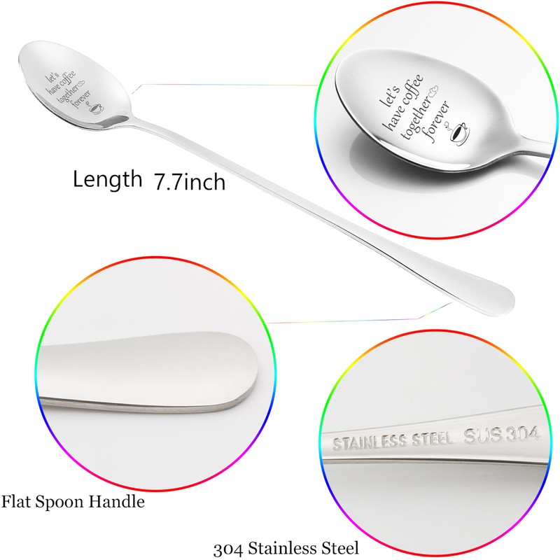 Engraved Coffee Spoons, PBIEHSR 2 Pcs Stainless Steel Tea Spoon