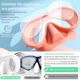 Tyuodna Adult Snorkel Set, Diving Goggles with Snorkel, Oversized Lens, 180° Wide Angle Anti-Fog Snorkeling Set, Macaron Colours Diving Goggles for Snorkelling, Diving (Pink)