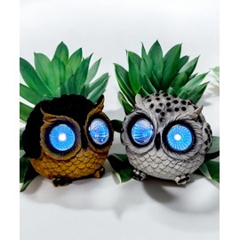 DIVAS SPIRITUAL Solar Owl Garden Ornaments Pack of 2 Outdoor Decorative LED Light Owls 8cm White & Brown