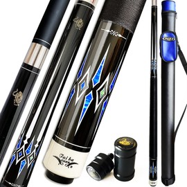 Tai ba cues 2-Piece Pool cue Stick + Hard Case, 13mm Tip, 58", Hardwood Canadian Maple Professional Billiard Pool Cue Stick 18,19,20,21,22 Oz Pool Stick (Selectable)-Blue, Black, Red, Gray, Green
