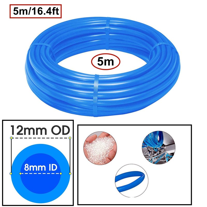 HUAZIZ 5m PU Pneumatic Hose, Blue, 12mm OD x 8mm
