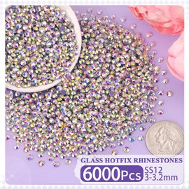 6000Pcs Hotfix Rhinestones for Clothing, Crystal AB SS12 Iron On Flatback Glass Gems, Bedazzler Crystals Rhinestones for Crafting Clothes Hats Shoes Fabric Bedazzling Decor Nail Art