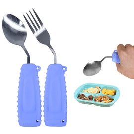 Adaptive Utensils, Weight Utensils for Tremors and Parkinson Patients, Utensil Set Spoon and Fork for Elderly (Right Hand - 1 Set Purple Spoon and Fork)