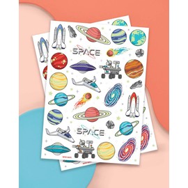 xo, Fetti Space + Planets Glow in Dark Temporary Tattoos for Kids - 50 pcs | Alien Birthday Party Supplies, Astronaut Favors + Rocket ship Decorations