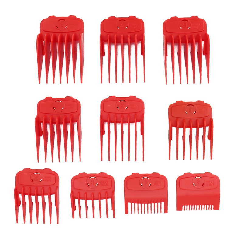 10pcs Professional Hair Clipper Guide Comb Red Hair Trimmer Cutting