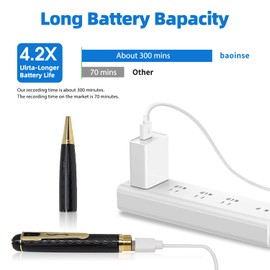 baoinse 64GB Body Camera, 1080P HD Nanny Camera Pen, Mini Camera Pen, Rechargeable Small Pocket Cam, Portable Pocket Camera, Small Video Recorder, Surveillance Camera for Indoor Outdoor