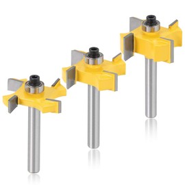 Mesee 3 Pieces 4-Wings Rabbet Router Bit Set, 1/4 Inch Shank Rabbeting Slot Router Bits with Bearings Wood Slotting Cutter Woodworking Grooving Milling Cutter Tool - 1/4", 3/8", 1/2" Cutting Height