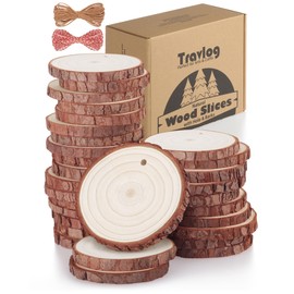 Travlog Unfinished Wood Slices with Hole, Natural Wood Circles Blank with Bark for DIY Crafts, Home Decor, Christmas Ornament (30Pcs, 2.4-2.8 Inch)