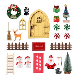 Gnome Door Accessories Christmas Set Christmas Gnome Door Complete Set with Light Christmas Decoration Elf Door, Christmas Gnome Set for Children Gnome Decorative Wooden Miniature door, Letterbox, Bo