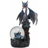 Metallic Blue Dragon On Cliff Rocks Castle With A Wyrmling