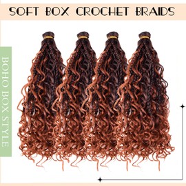 4 packs Track Braid Hair Boho Box Braids Goddess Curl Ends Weaving Hair Extensions 14 inch Synthetic Hair Extensions (COLOR #T350)
