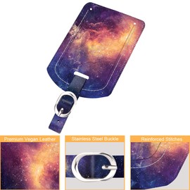 Fintie Suitcase Tags Made of Faux Leather, Luggage Tag, ID Label with Address Tag, Name Plate for Travel Bag, Suitcase, The Galaxy, Pack of 2