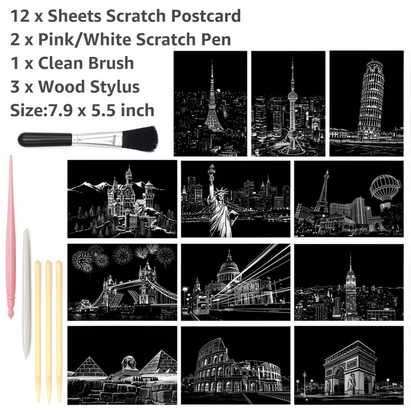 Scratch Art Paper, 12 Sheets Scratch Cards & Scratch Drawing