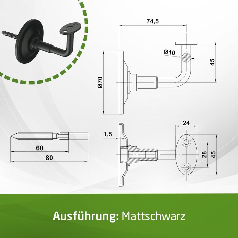 AMIG Handrail Bracket Mount – Black