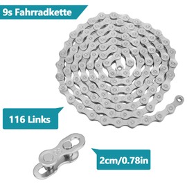 9-fach Fahrradkette – 116 Glieder, kompatibel mit Shimano, SRAM, KMC, Connex | Inkl. Kettenschloss