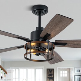 Curve Curio 52 Inch Farmhouse Ceiling Fan with Light Rustic Ceiling Fan Quiet and Reversible DC Motor Industrial Caged Chandelier Fan for Living Room Bedroom Patio