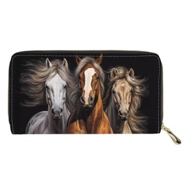 doginthehole Cool Horses Wallets Womens Credit Card Wallet Women's Wallets, Card Cases & Money Organizers Black Wallet for Women Ladies Female Cash Wallet with Smooth Zipper