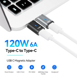 HESKUL Magnetic USB C Adapter 2 Pack Type C Connector Straight Adapter 5Pin,Support PD 120W Quick Charge,480Mbps Data Transfer, Compatible with MacBook Pro Air,USB-C Mobile Phone,PC and Laptop