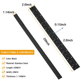 2Pcs Heavy Duty Piano Hinge, 20” Long x 2” Open Width Black Piano Hinges with Holes, Stainless Steel 1/16”Continuous & Piano Hinges for Wood Furniture Mailbox Tool/Storage Boxes Cabinets Door Piano