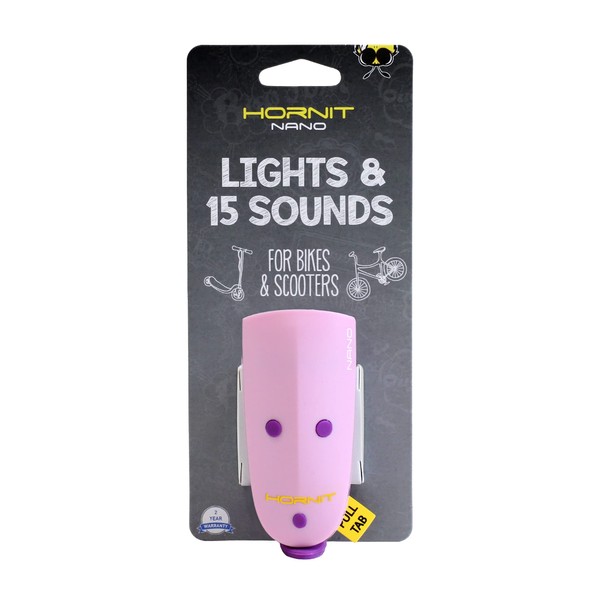 Hornit Mini Nano - Bike & Scooter Horn and Light for Children and Kids - 15 Sound Effects / 3 Light Settings (Pink/Purple)