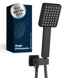 POP SANITARYWARE All Metal Matte Black Handheld Shower Head, Luxury High Pressure Showerhead Kit with Wall Connector and Hose Set, for Bathroom Showering System Contemporary Square Style, Matte Black