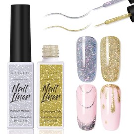 Makartt Gel Nail Polish Set 8ml 2 Colors Reflective Glitter Silver Gold Soak Off Built-In Thin Brush DIY Design Manicure Kit