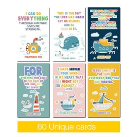 60 Mini Inspirational Christian Greeting Cards of Encouragemen, with Assorted Bible Verses Perfect for Children’s Bible Studies, Inspirational Kids Gift for Child, 2"X3.5", Daily Devotional, J389