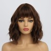 SIMKAYLEE Wavy Dark Brown Short Bob Wig with Fringe Brown