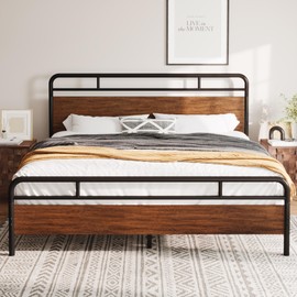 Allewie King Size Platform Bed Frame with Wooden Headboard and Footboard, Heavy Duty 13 Metal Slats Support, Under Bed Storage, No Box Spring Needed, Noise Free, Easy Assembly, Walnut