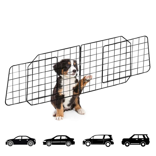 Urban Deco Dog Car Barriers—Heavy Duty Adjustable Wire Pet Cars Barrier with Front Seat Mesh in Black—Safety Travel Dividers Fence for Vehicles, SUV, Cars.