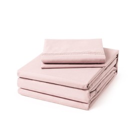 ClevaHome Twin Size Sheet Set - 4 Piece Soft Breathable Luxury Bed Sheet Set - Shrinkage & Fade Resistant Embroidered Bedding Sheet with Deep Pocket, 2 Extra Pillowcases (Twin, Barely Pink)