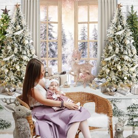 Avezano 10x8ft Christmas Backdrop Xmas Tree Christmas Window Snow Scene Photography Background Winter Holiday Family Portrait Kids Newborn Portraits Backdrops Photo Studio Props